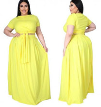 Load image into Gallery viewer, Plus Size 2 Piece Solid Color Short Sleeve Knot Skirt Set
